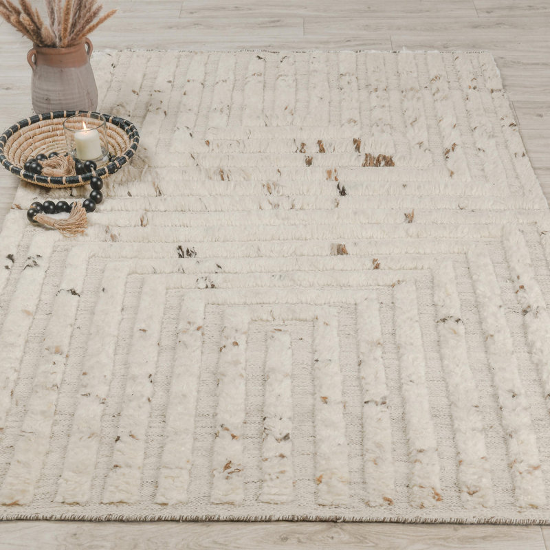 Tahoe Hand Woven Wool/Cotton Geometric Area Rug in Ivory, Rectangle 5' x 8'