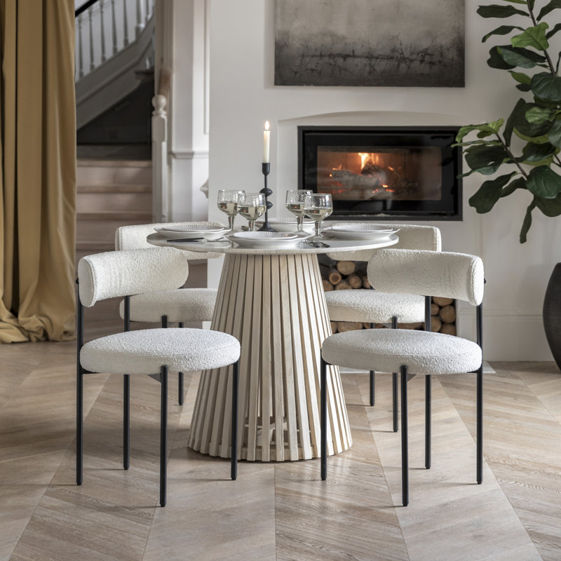 Antwanisha Boucle Upholstered Dining Chair, Cream