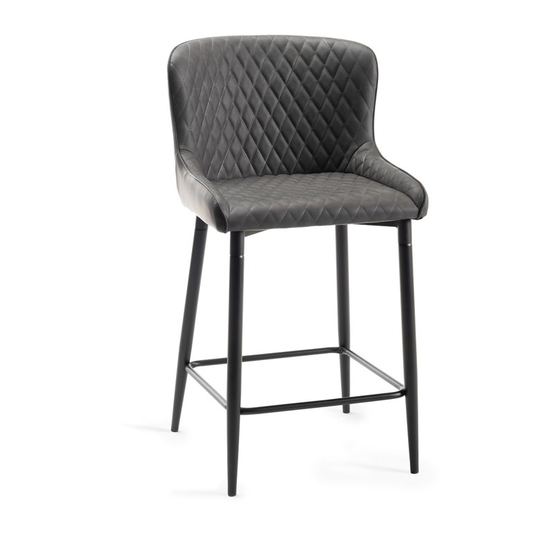 Mireille Upholstered Adjustable Height Counter Stool with Metal Frame, Black, Dark Grey