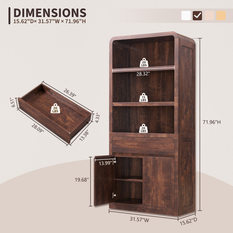 Grande armoire de rangement de 72 po avec portes et tiroir Apollo Maud, Brun