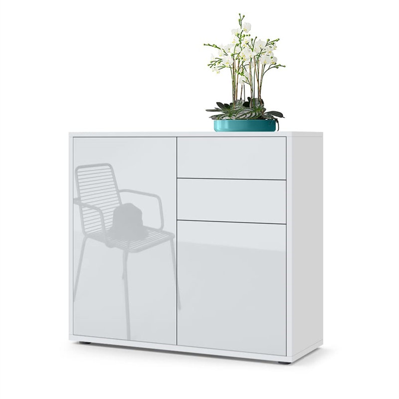 Canica 2 - Door Rectangle Accent Cabinet, White Matt/White High Gloss
