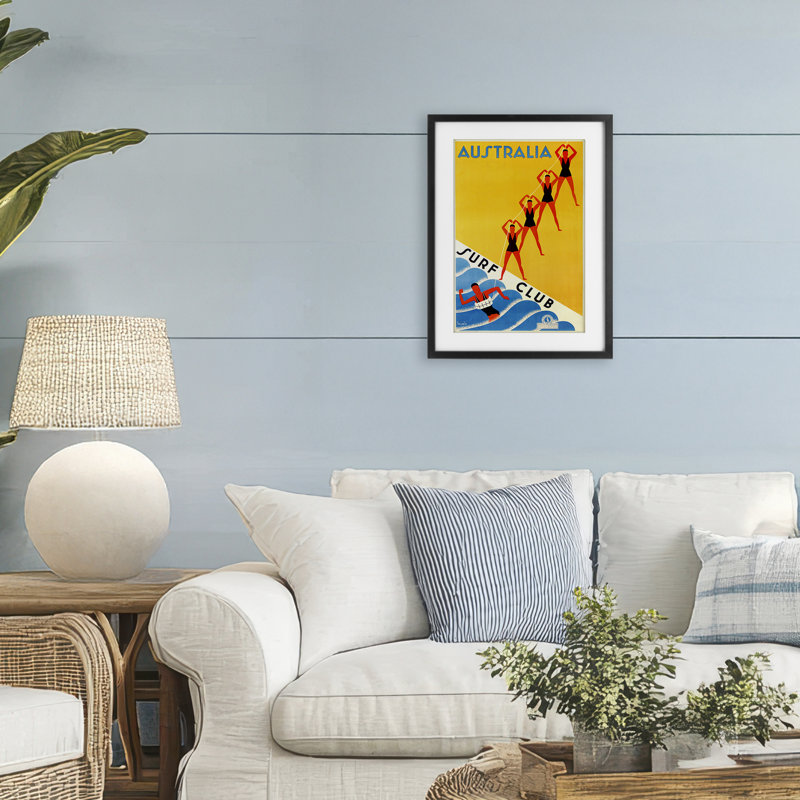 «Australie Surf Club», reproduction encadrée sous verre, conception de Marcus Jules, H 20 po x l 14 po, Cadre noir minuit