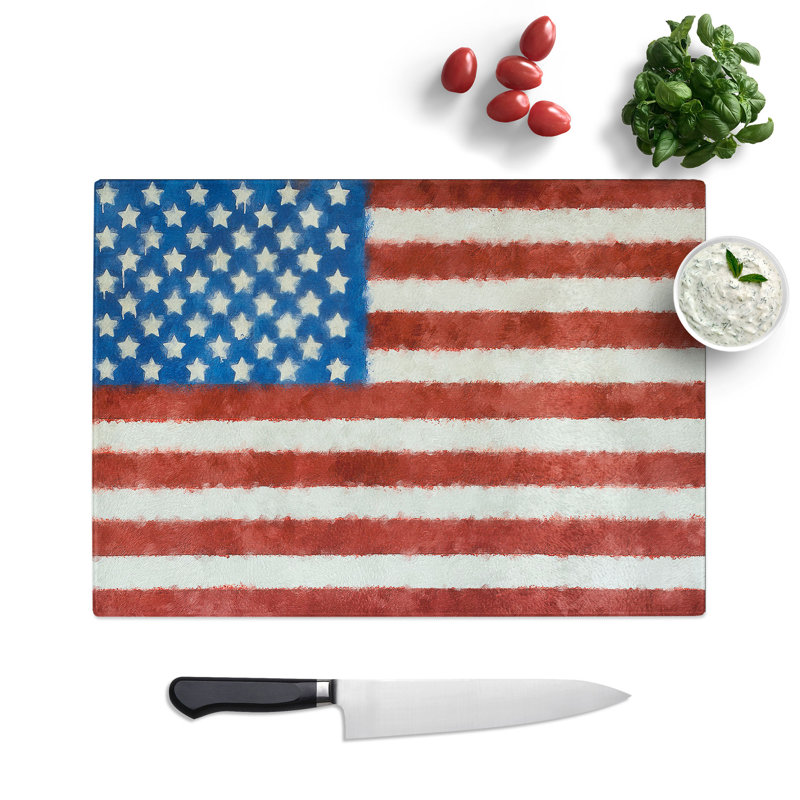 Tempered Glass Painted American Flag Chopping Board, 28.5 cm x 39 cm