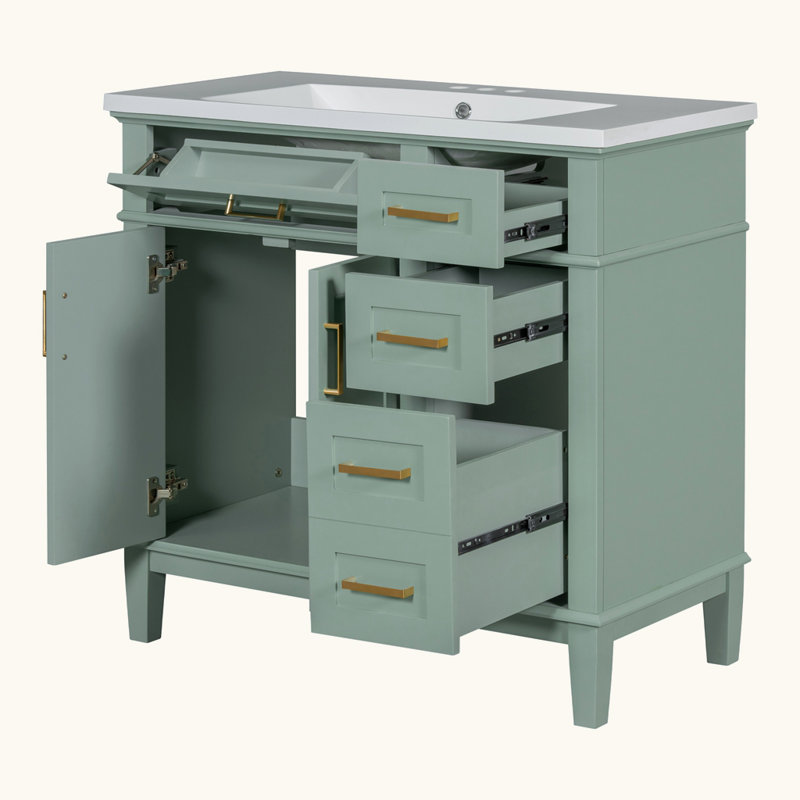 Meuble-lavabo moderne avec lavabo en résine, Vert
