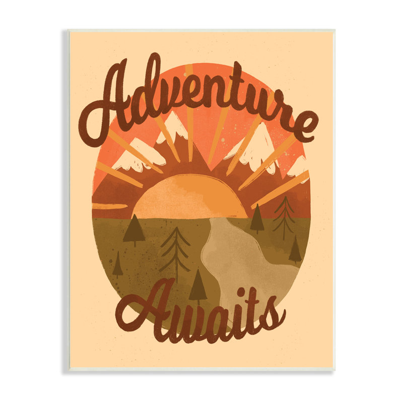 «Adventure Awaits Mountain Sunrise Scenery Calligraphy» par Emmakisstina - impression, L 10 po x H 15 po, Plaque murale