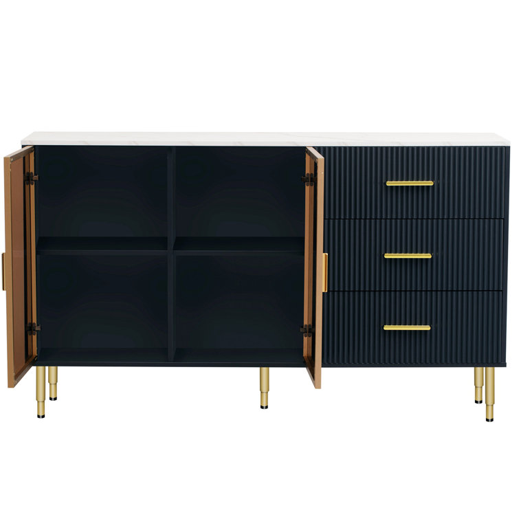 Mercer41 Modern Sideboard, Buffet Cabinet With Tempered Glass 