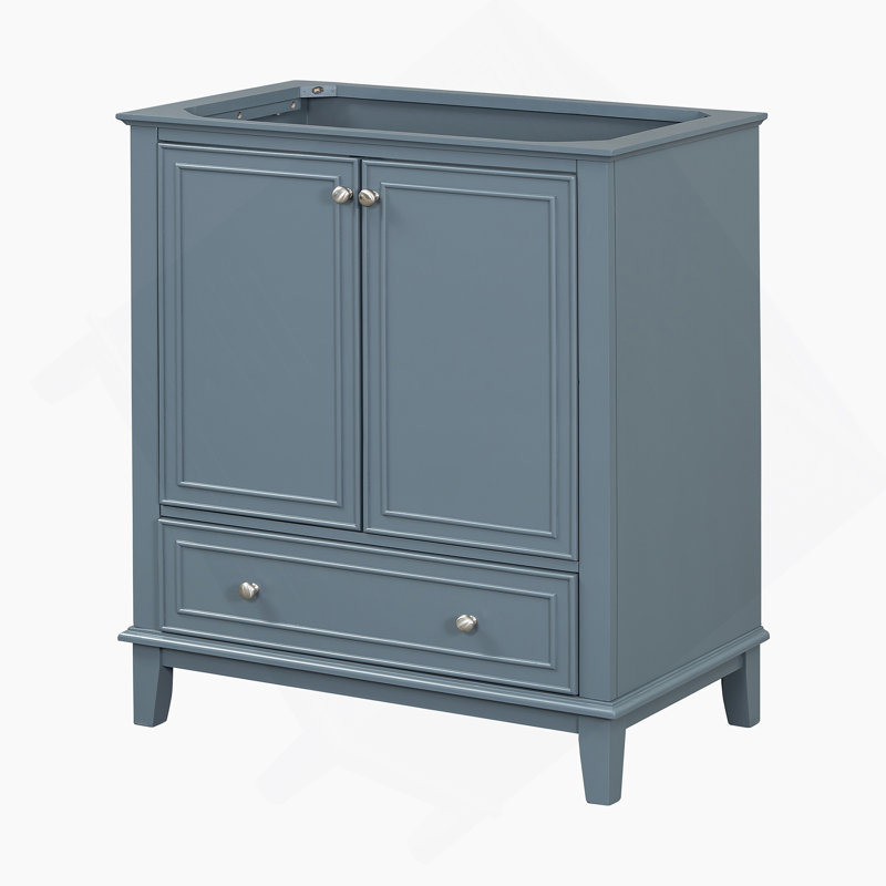 Meuble-lavabo 30 po sans lavabo, base seulement, armoire de salle de bain multifonctionnelle avec portes et tiroir, cadre solide et panneau de fibres à densité moyenne, bleu