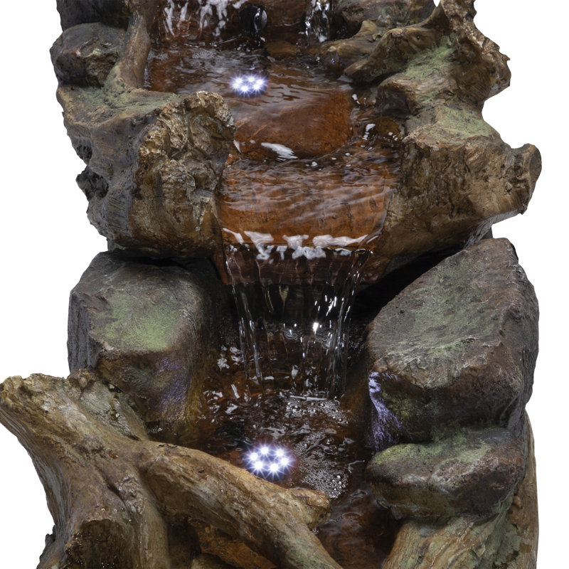 Outdoor Weather Resistant Fountain with Light, 20" H x 59" W x 16" D
