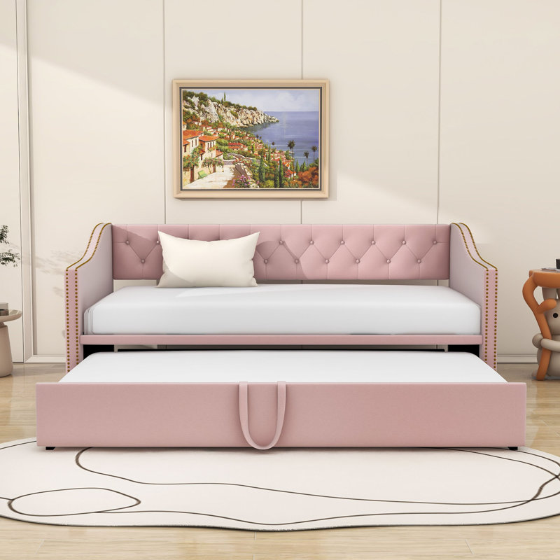 Velvet Daybed with Trundle, Pink