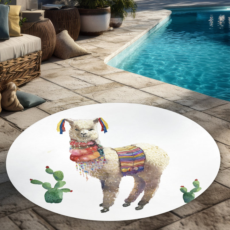 Lama Parade Children Art Bedroom Rug - Outdoor Decor Round
