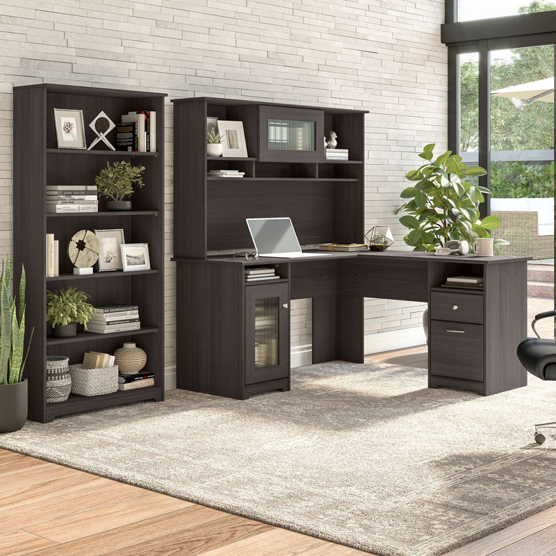 Shelonda 3 Piece Computer Desk Office Set, Heather Gray
