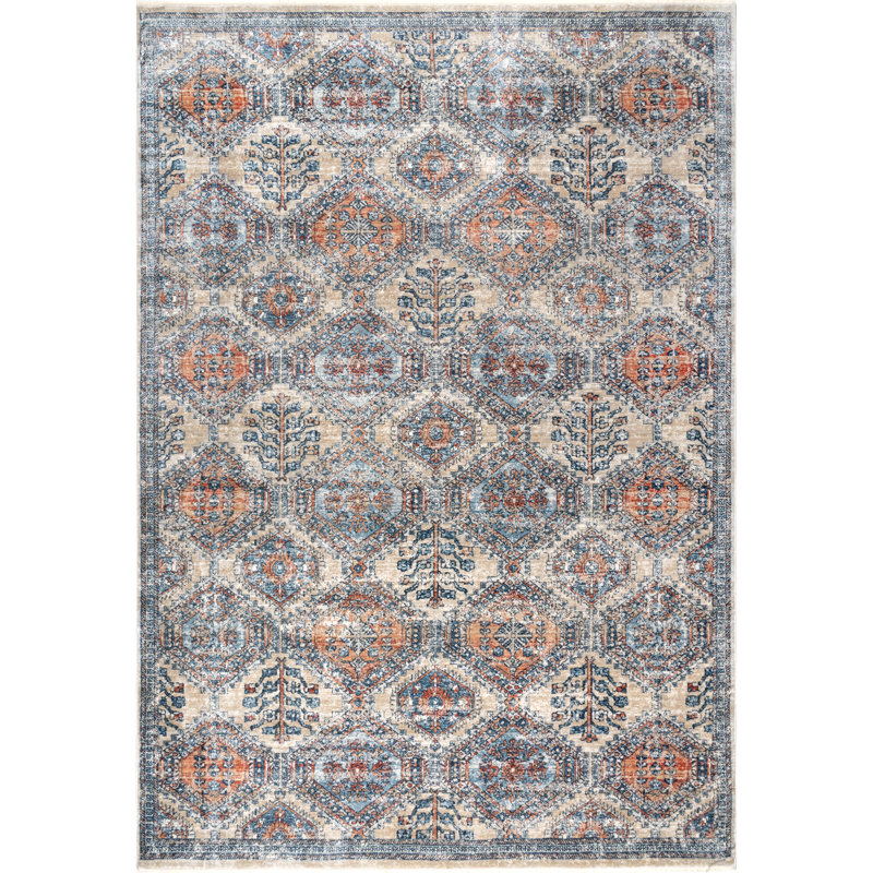 Geometric Gray/Orange/Ivory Area Rug, Rectangle 4' x 6' 3"