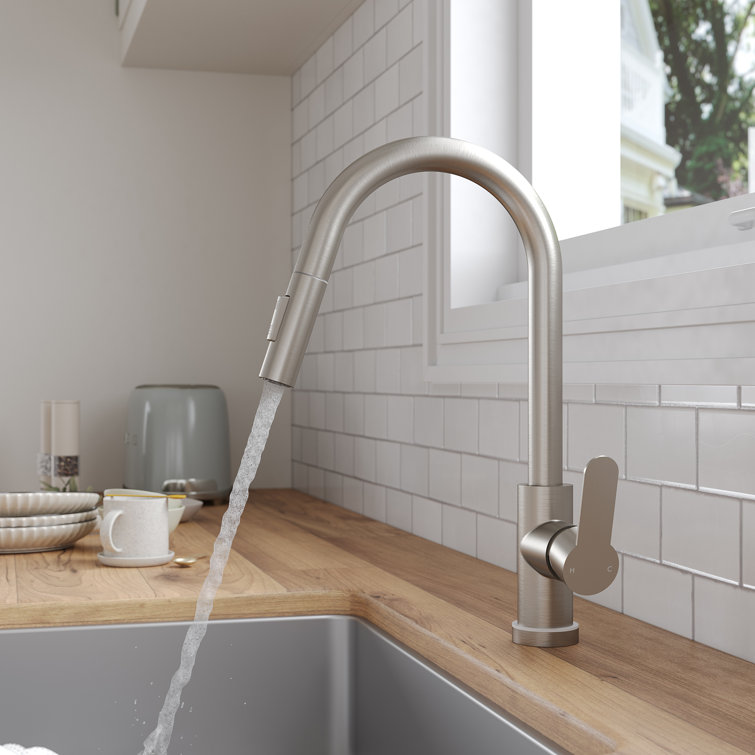 2-Function Single Handle Pull Down Kitchen Faucet with LED Light Base