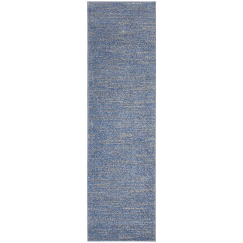 Mulican Solid Color Machine Made Power Loom Polypropylene Indoor / Outdoor Area Rug in Blue, Runner 2'2" x 10'