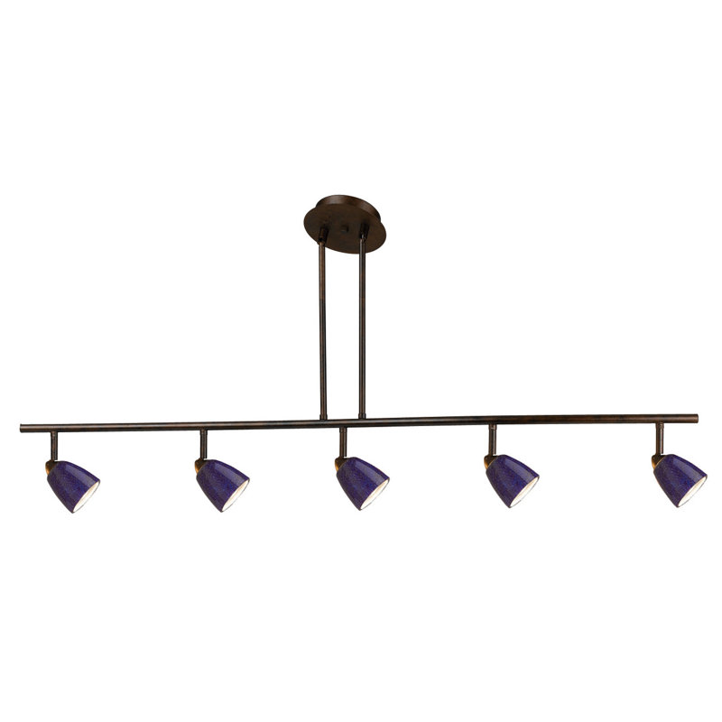 Ensemble de rail d'éclairage 5 lumières Alberto, Bronze foncé, Bleu tacheté