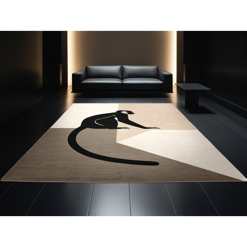 Machine Washable Osckar Colobus Monkey Minimalist Rug in Beige – Beige Binding, 5x8