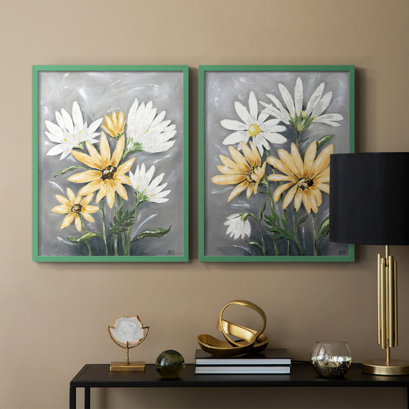 «Summer Daisies I», reproduction encadrée de qualité supérieure - prête à être accrochée - aucun clou requis - aucun clou requis