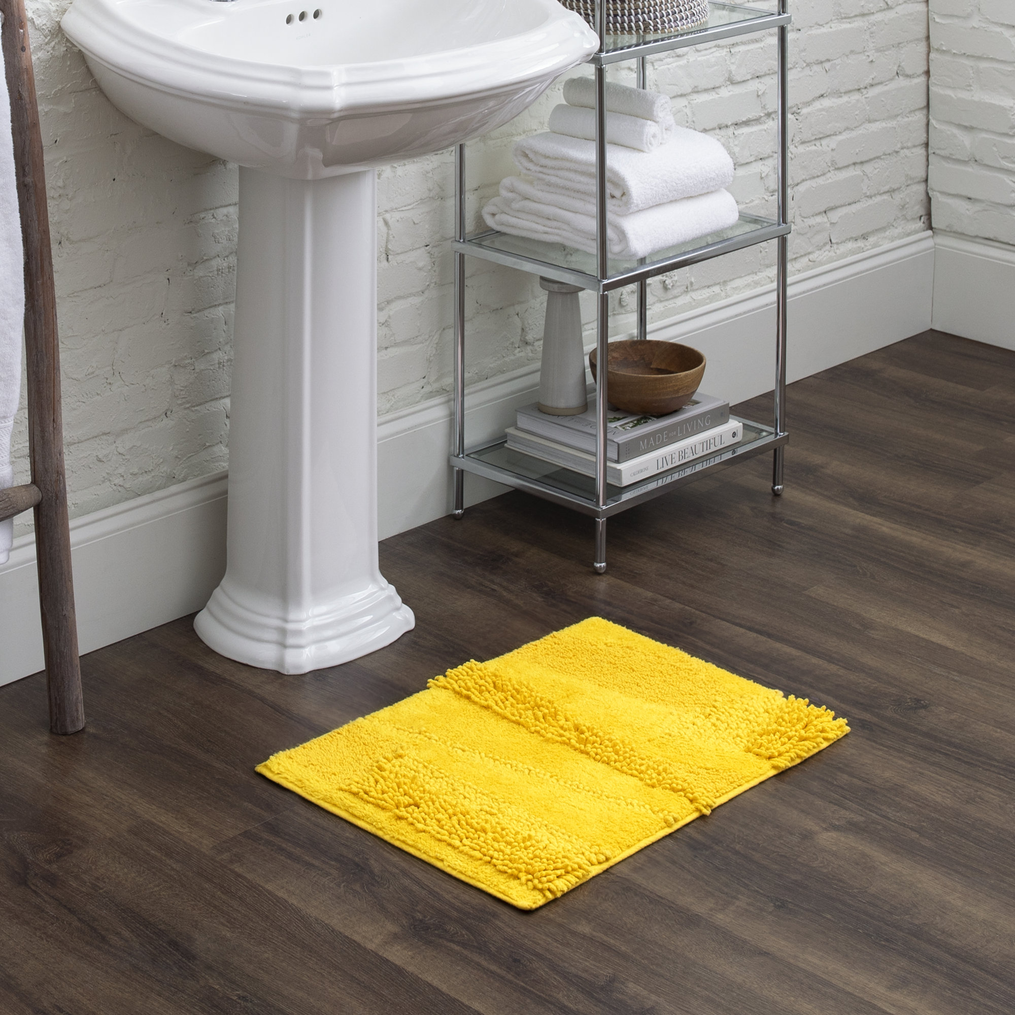 Laverne Solid Cotton Bath Rug, Fiesta Sunshine, 17" W x 24" L