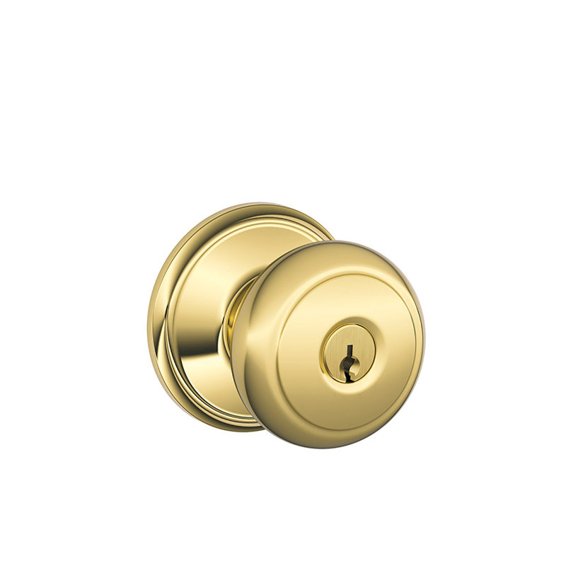 Andover Knob Keyed Entry Lock, Bright Brass