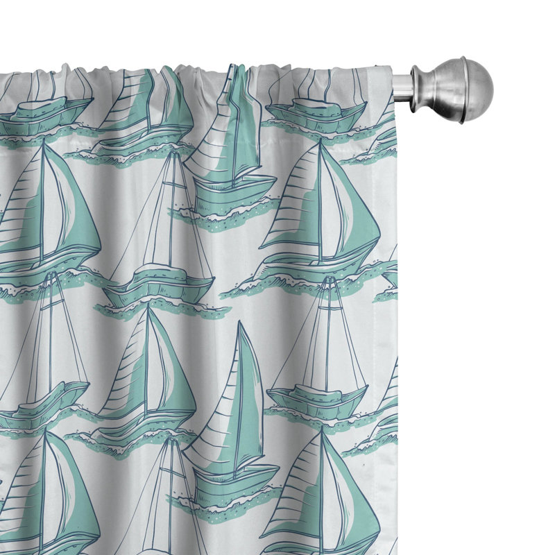 Seafoam Blue Nautical Sailboat Rod Pocket Curtain Panels (Set of 2)