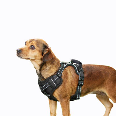 & Goopaws Padded Reflective Dog Harness, Easy Control Lightweight Dog Harness, Adjustable Outdoor Pet Harness For Small Medium Large Dogs, Black, 22-28''chest