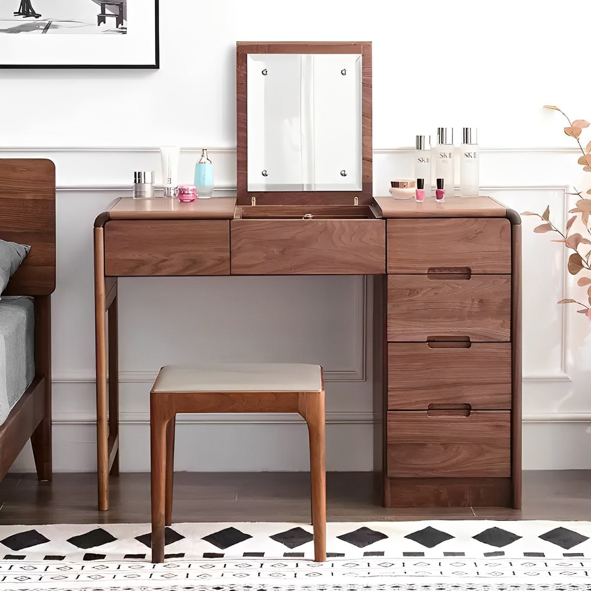 APRORMILI Japanese simple black walnut dressing table Wayfair Canada