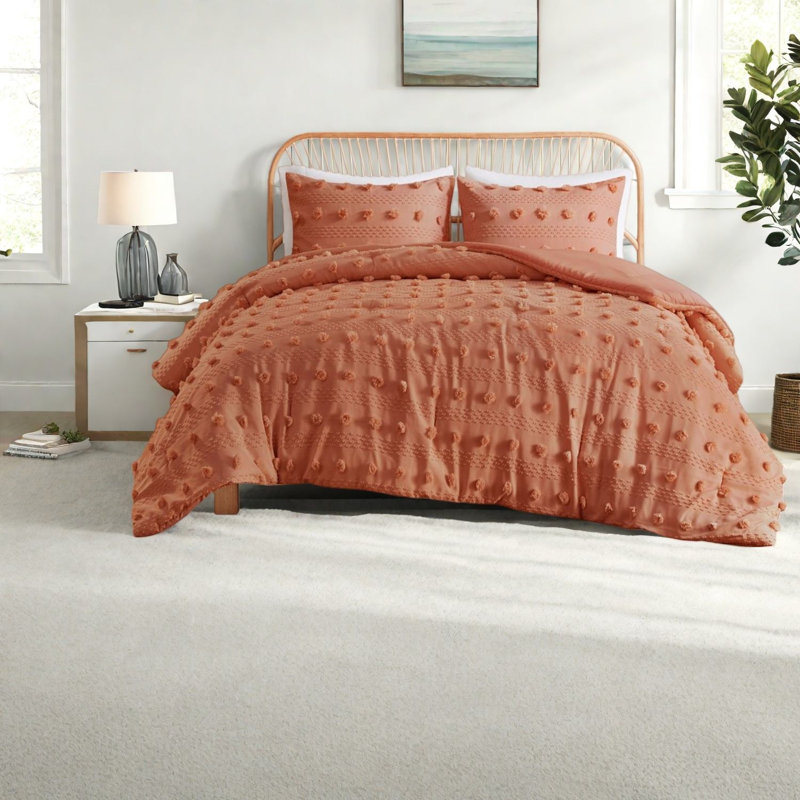 Elegant Rust Jacquard Bedding Set, Hypoallergenic Polyester For Modern Bedroom