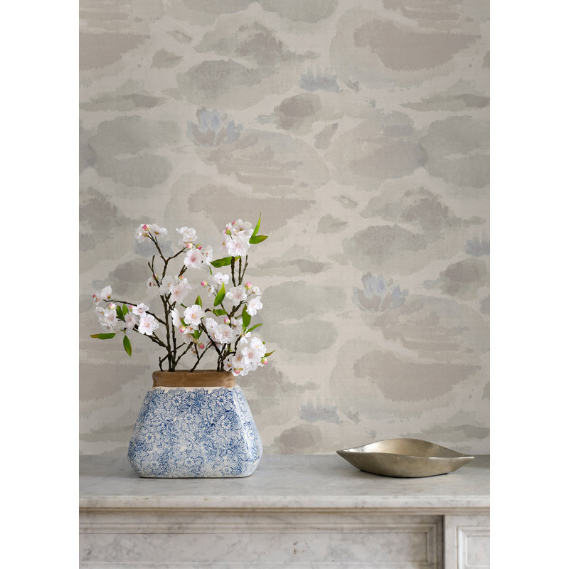 Papier peint peler et coller Water Lily Blush and Teal, Blanc