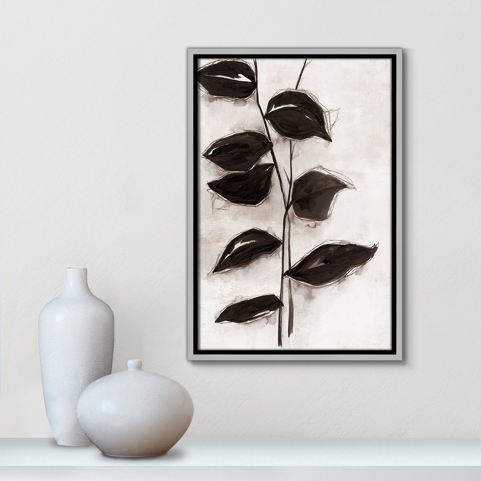 Leaves I by Eva Watts, 19.5" H x 13.5" W x 2" D, Silver Framed
