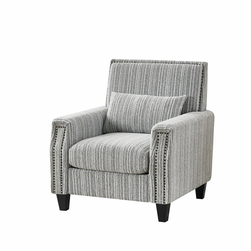 Comfy Upholstered Armchair for Living Room, Gray/White, 1
