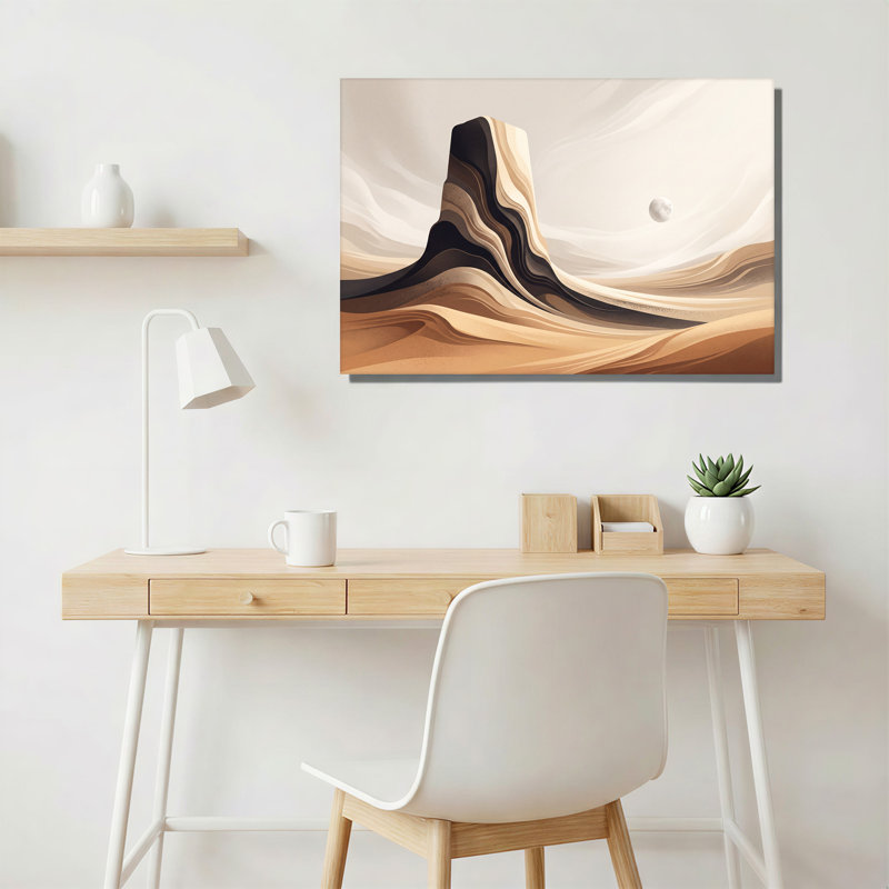 Toile abstraite abstraite avec dunes du désert en toile beige et brune, H 20 po x l 30 po