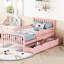 Lit plateforme simple en bois rose avec garde-corps et fonction de rangement