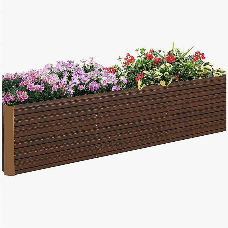Outsunny 8x2x2ft Galvanized Raised Garden Bed Kit, Outdoor Metal Elevated Planter Box with Safety Edging, Large Raised Bed for Growing Flowers, Herbs and Vegetables, Brown
