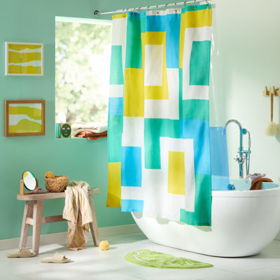 TOWN & COUNTRY PLAY Lucy Mid Century Squares Fabric Shower Curtain 70"x72" 
