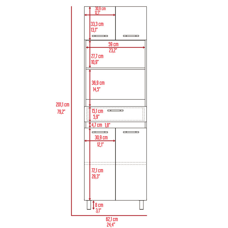 Pembrooke 2-Shelf 1-Drawer Microwave Pantry Cabinet , Gray