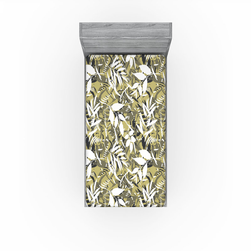 Drap-housse Ambesonne, Drap-housse de taille simple, Blanc, vert olive pâle / floral