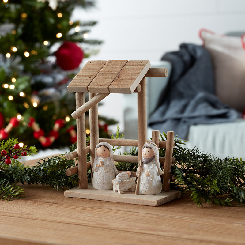 Crèche de Noël crèche en bois H 9 po