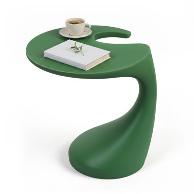C-Shaped Side Table, Weather-Resistant Plastic End Table, One-Piece Molded Nightstand With Sand-Fillable Base, No Assembly