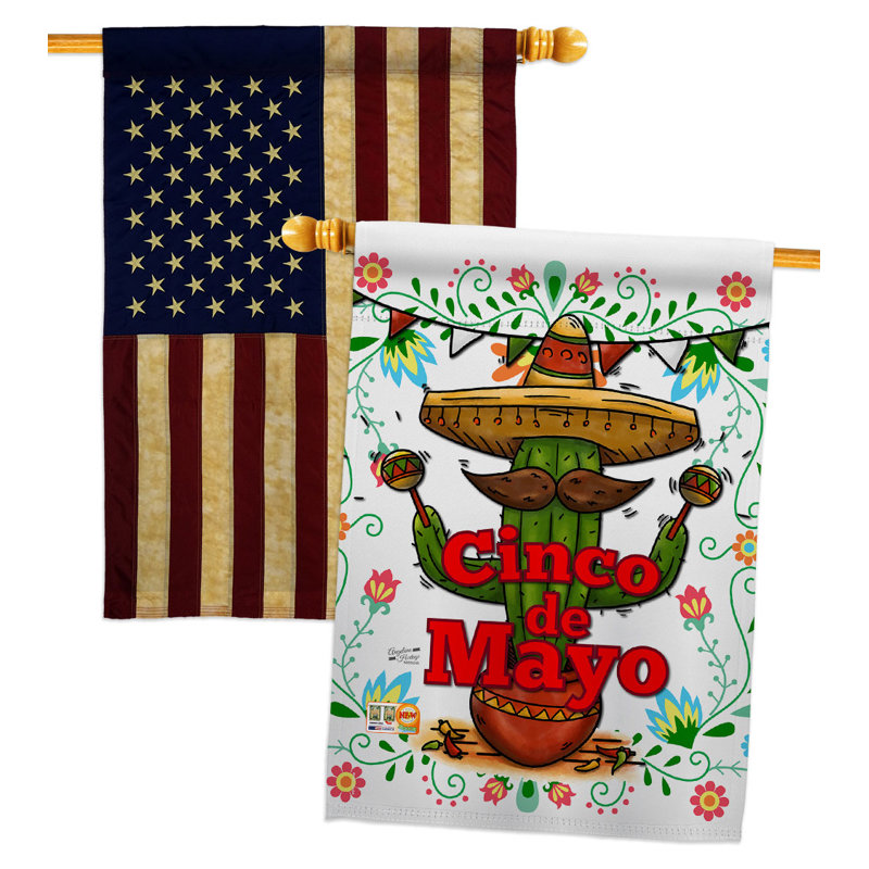 Double Sided 40 in. H x 28 in. W Polyester Cinco de Mayo House Flag