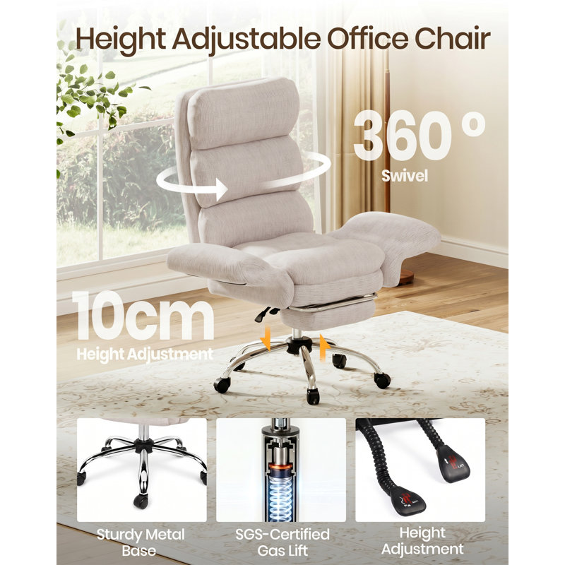Brayden Studio Office Chair with Headrest, Boucle, Beige