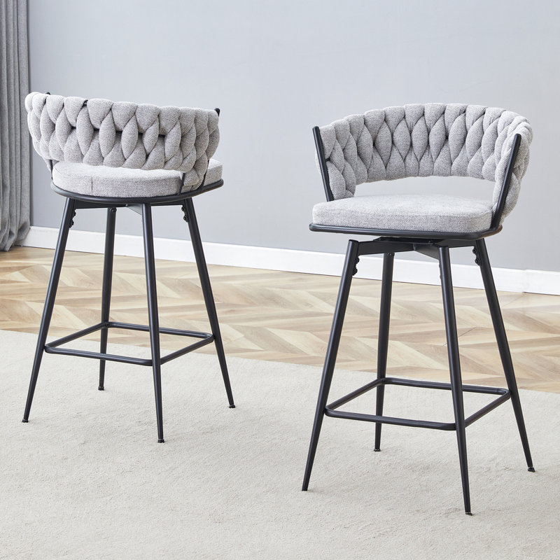 Two Sets Of Swivel Bar Stools, Light Gray, Black