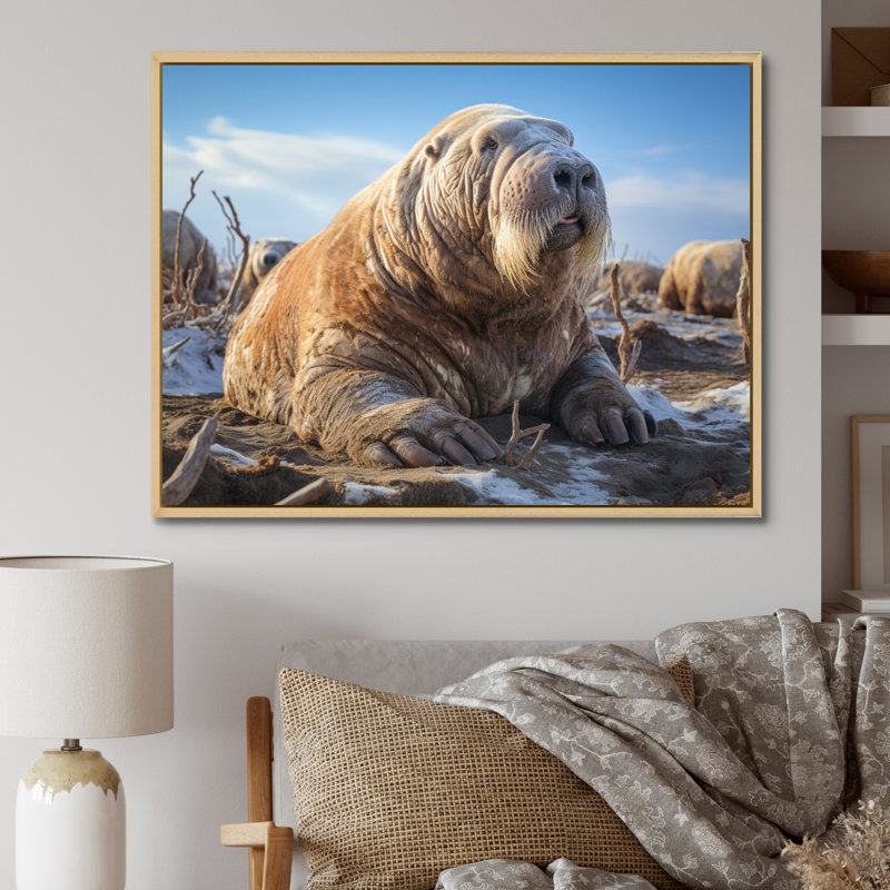 Morse toundra très grand - Reproduction d'art mural animaux, H 30 po x l 40 po x P 1,5 po, Cadre naturel flottant