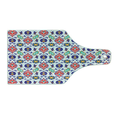Ambesonne Traditional Tempered Glass Cutting Board Moroccan Tiles Multicolor