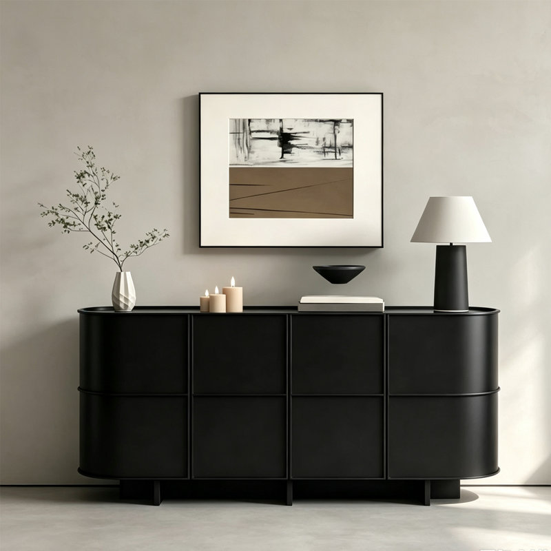 Buffet et armoire d'entrée simple laqué, H 33,46 po x l 78,7 po x P 15,75 po, Black