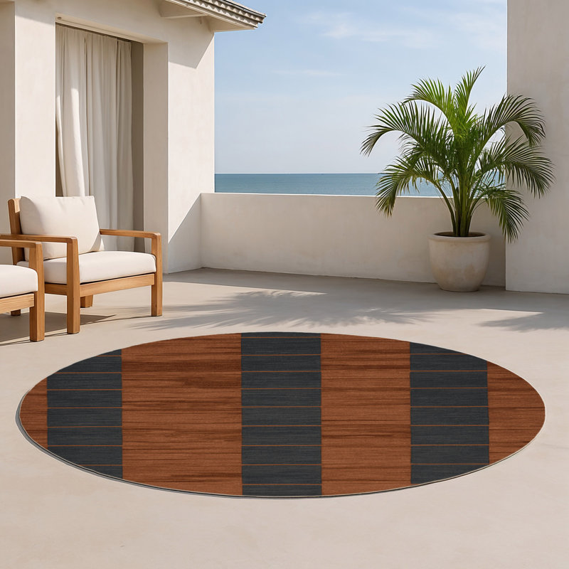 Tapis intérieur / extérieur gris HorizontalStripes, Rond 5 pi