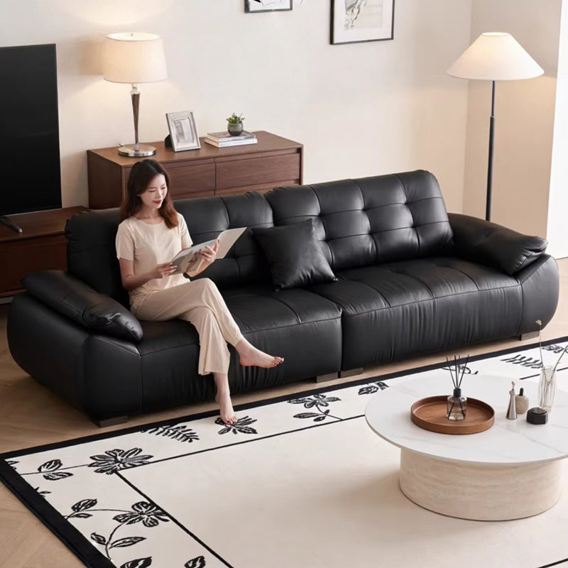 Canapé modulaire noir en similicuir, L 110,24 po