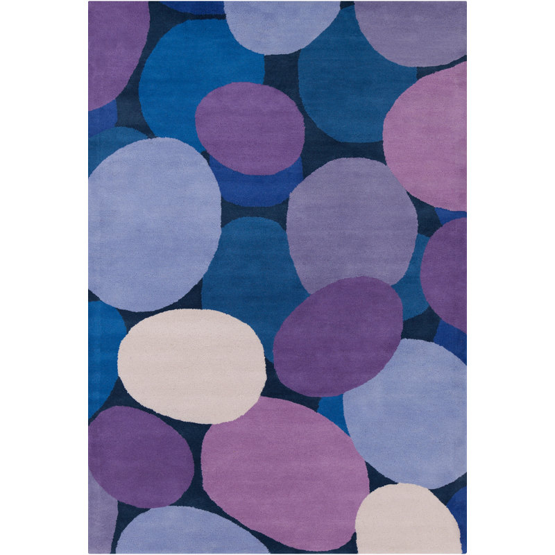 Tapis d'intérieur moderne en laine touffeté à la main mauve, bleu et crème Cloral, Rectangulaire 8 pi x 10 pi
