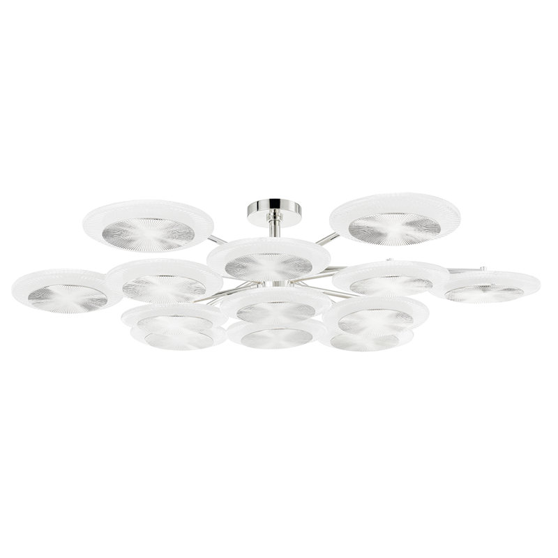 Plafonnier semi-encastré 13 lumières Topaz, Nickel poli, Nickel poli / blanc