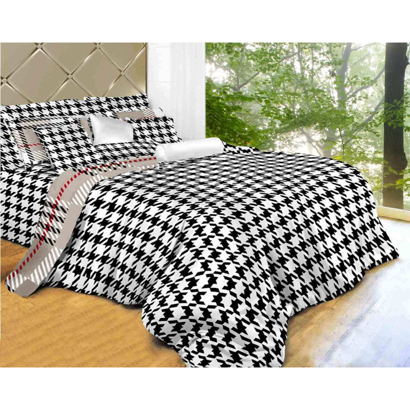 Twin XL Black and White Cotton Houndstooth Duvet Cover Set