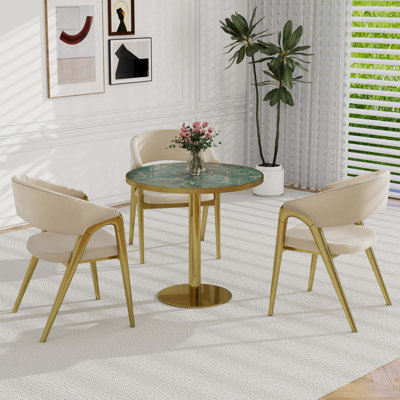 Table bistro tulipe moderne avec plateau en faux marbre de 31,5 pouces de style moderne avec structure en métal robuste et facile à assembler